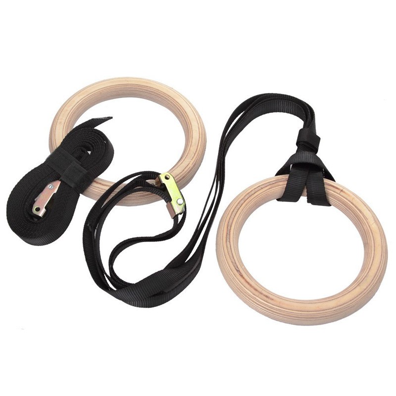 Gymnastic Ring Wood - Anelli da ginnastica fitness con fibbie